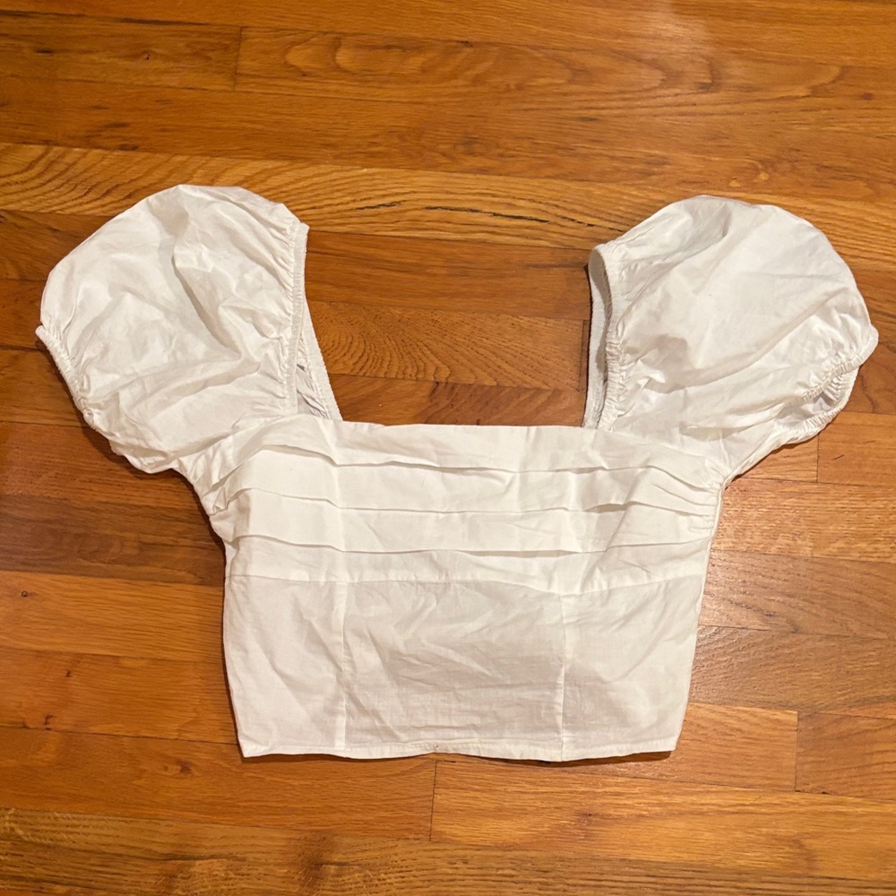 Sim & Sam White Puff Sleeve Cropped Blouse